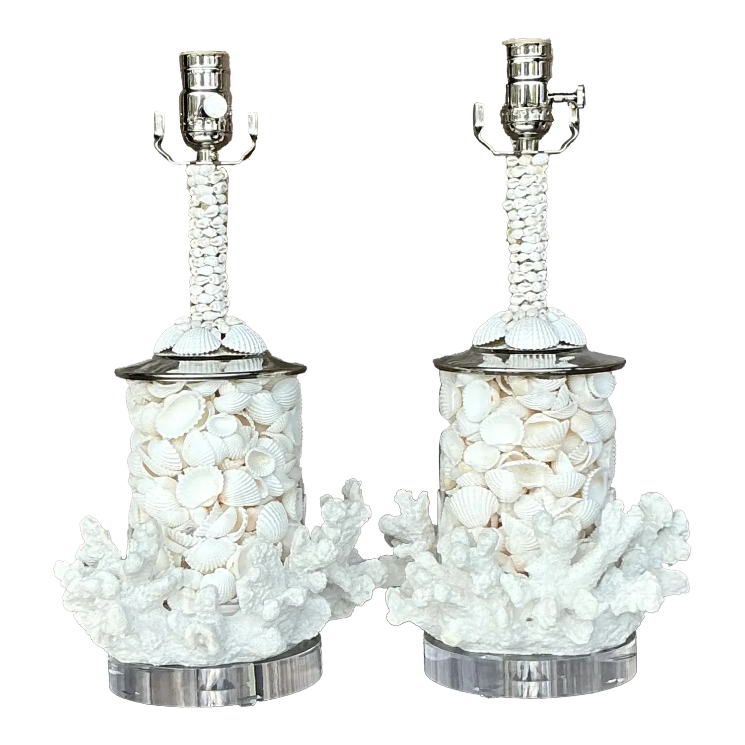 Vintage Coastal Faux Coral and Shell Lamps - a Pair — additional photo 3