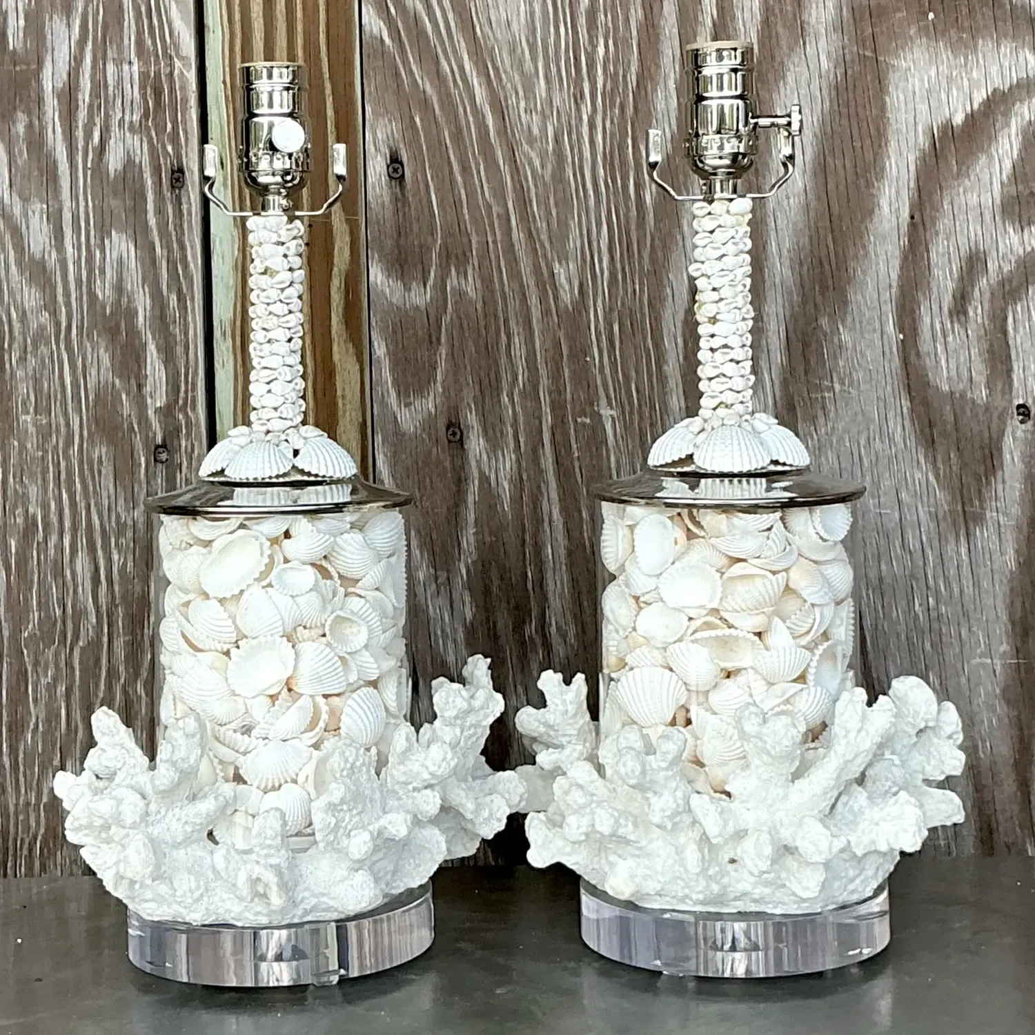 Vintage Coastal Faux Coral and Shell Lamps - a Pair — additional photo 4