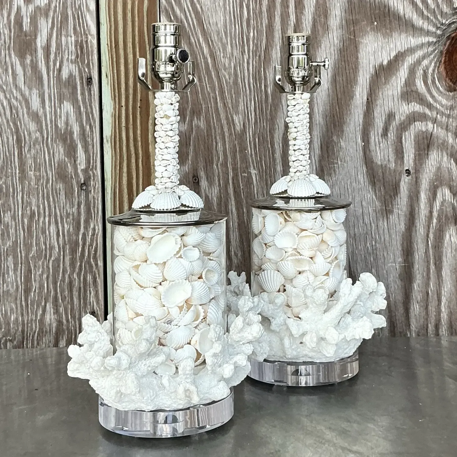 Vintage Coastal Faux Coral and Shell Lamps - a Pair — additional photo 5