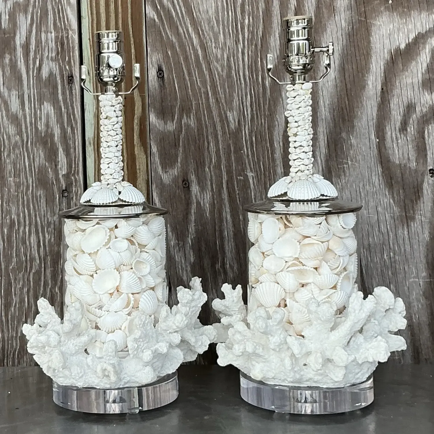 Vintage Coastal Faux Coral and Shell Lamps - a Pair — additional photo 6