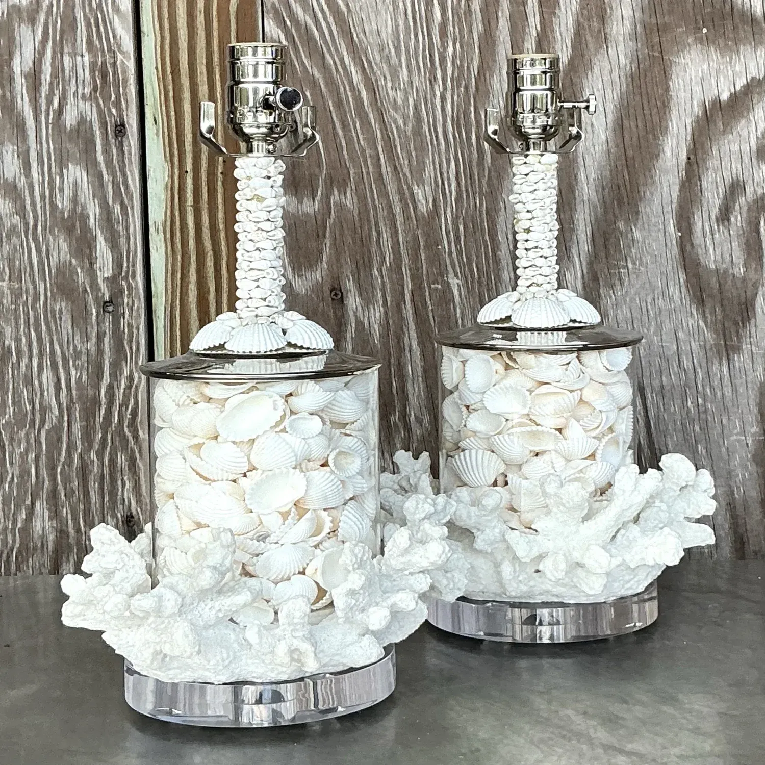 Vintage Coastal Faux Coral and Shell Lamps - a Pair — additional photo 7