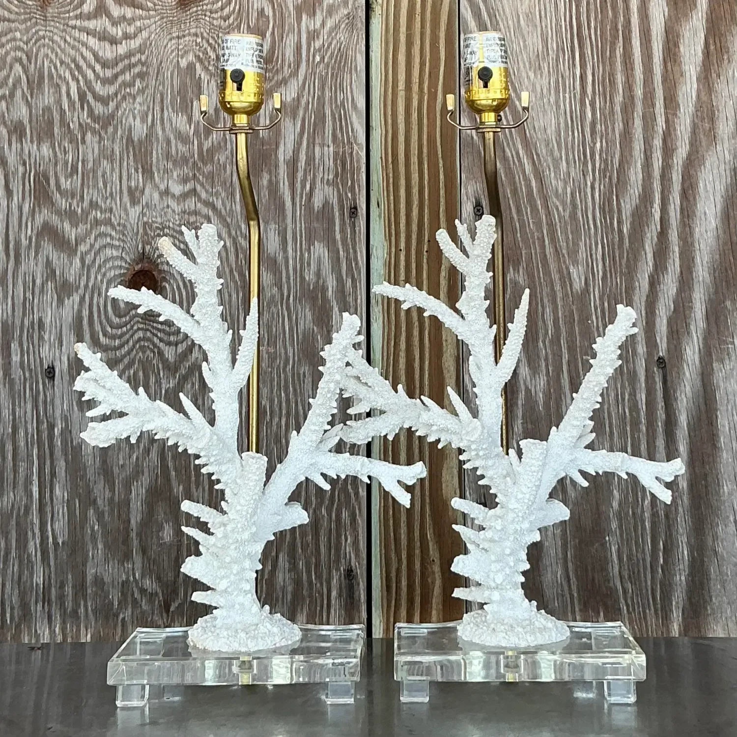 Vintage Coastal Faux Coral Branch Lamps - a Pair