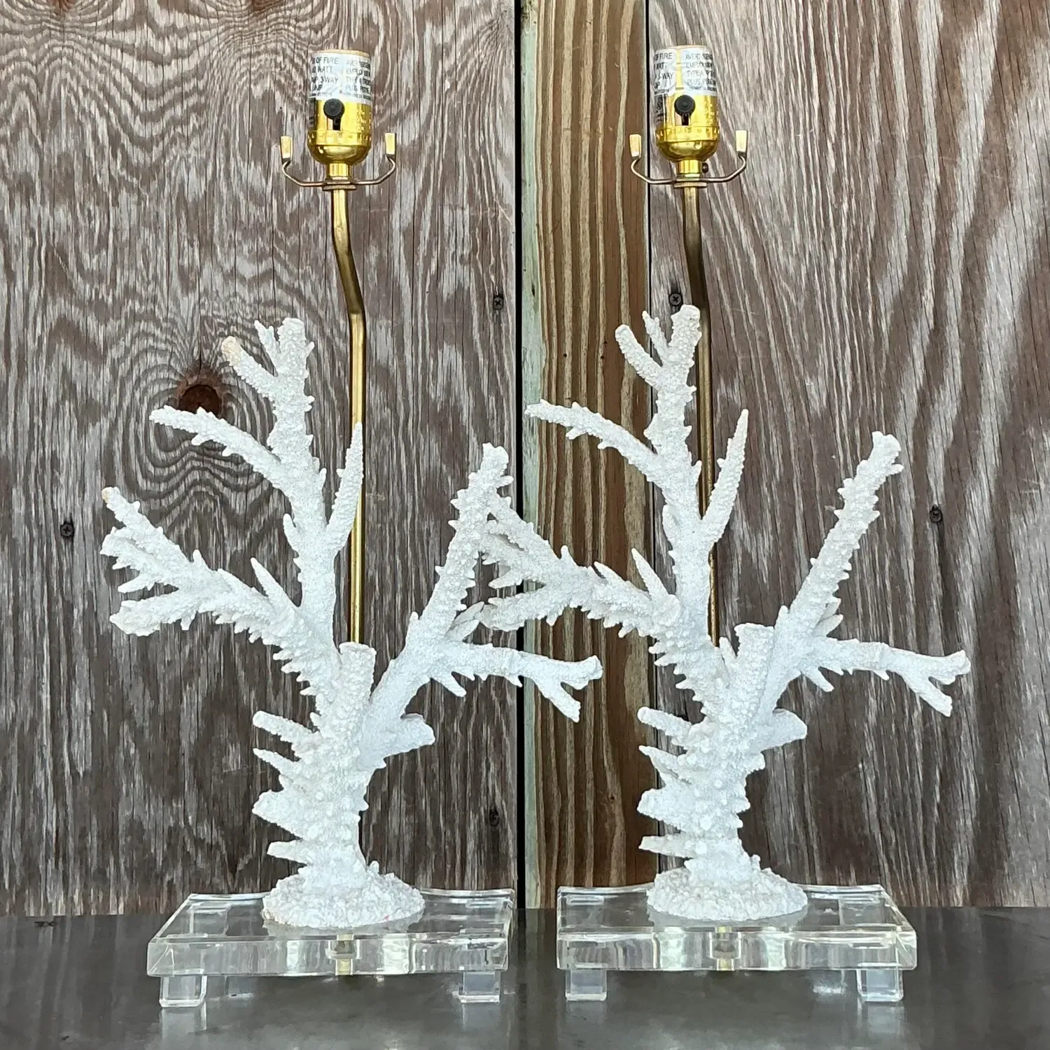 Vintage Coastal Faux Coral Branch Lamps - a Pair — additional photo 1