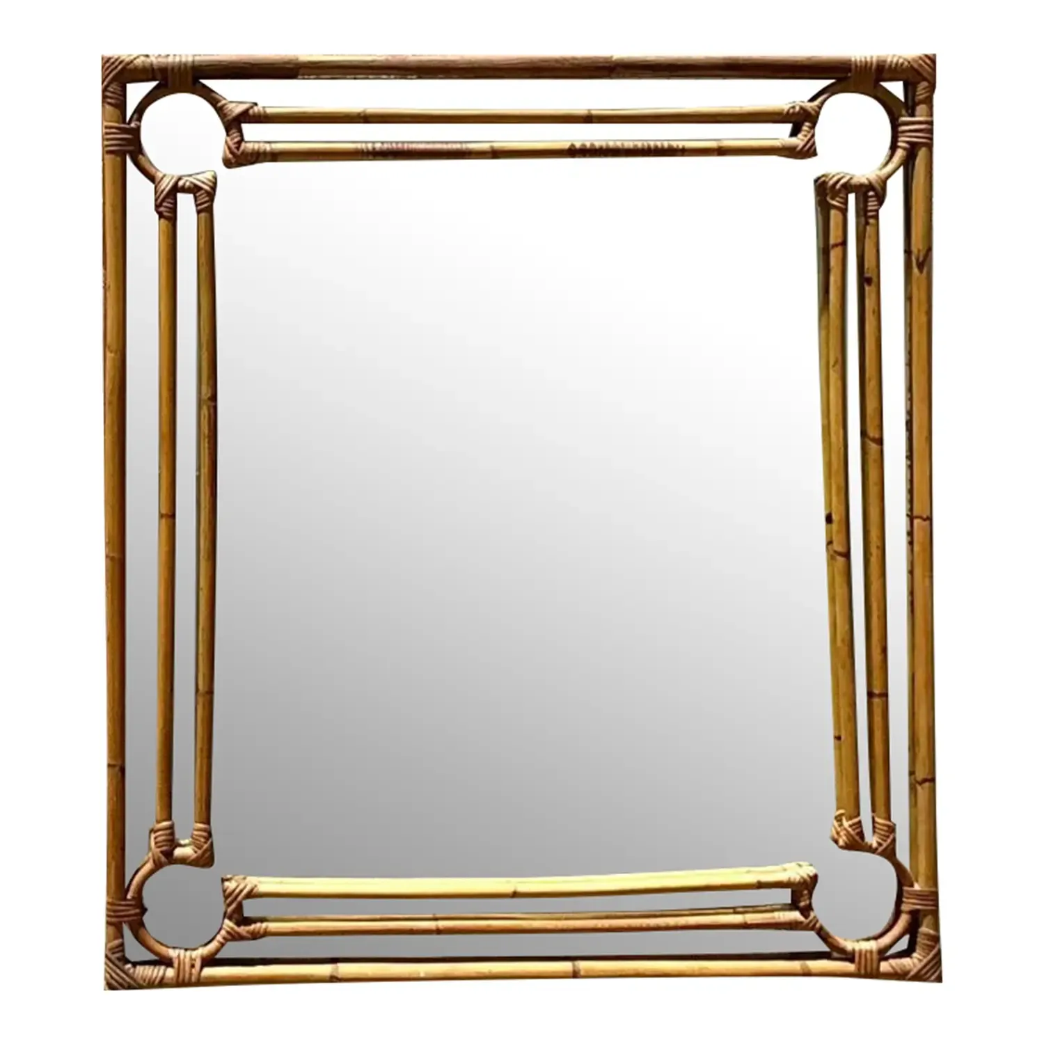Vintage Coastal Four Corners Rattan Mirror