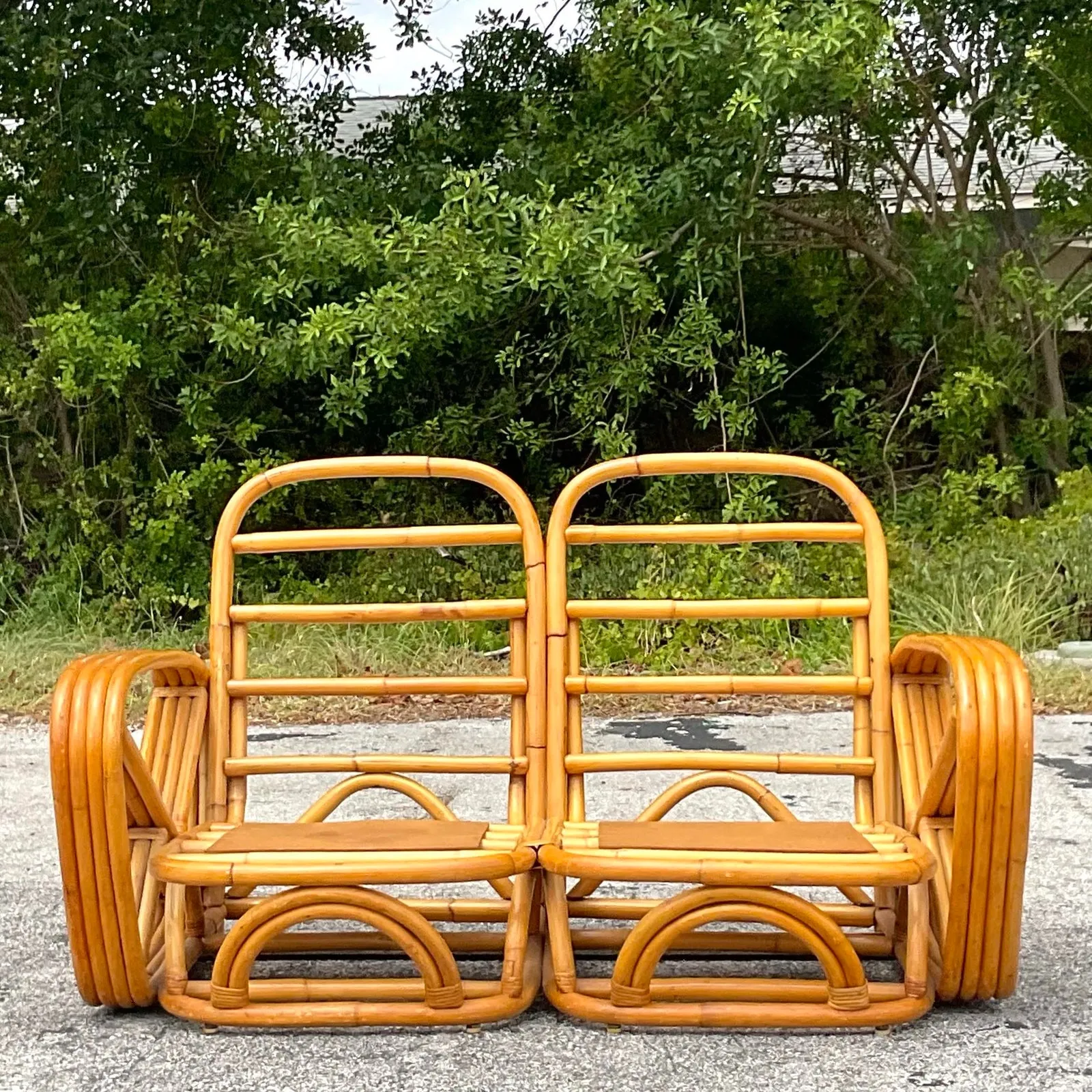 Vintage Coastal Four Strand Bent Rattan Loveseat After Frankl — additional photo 2