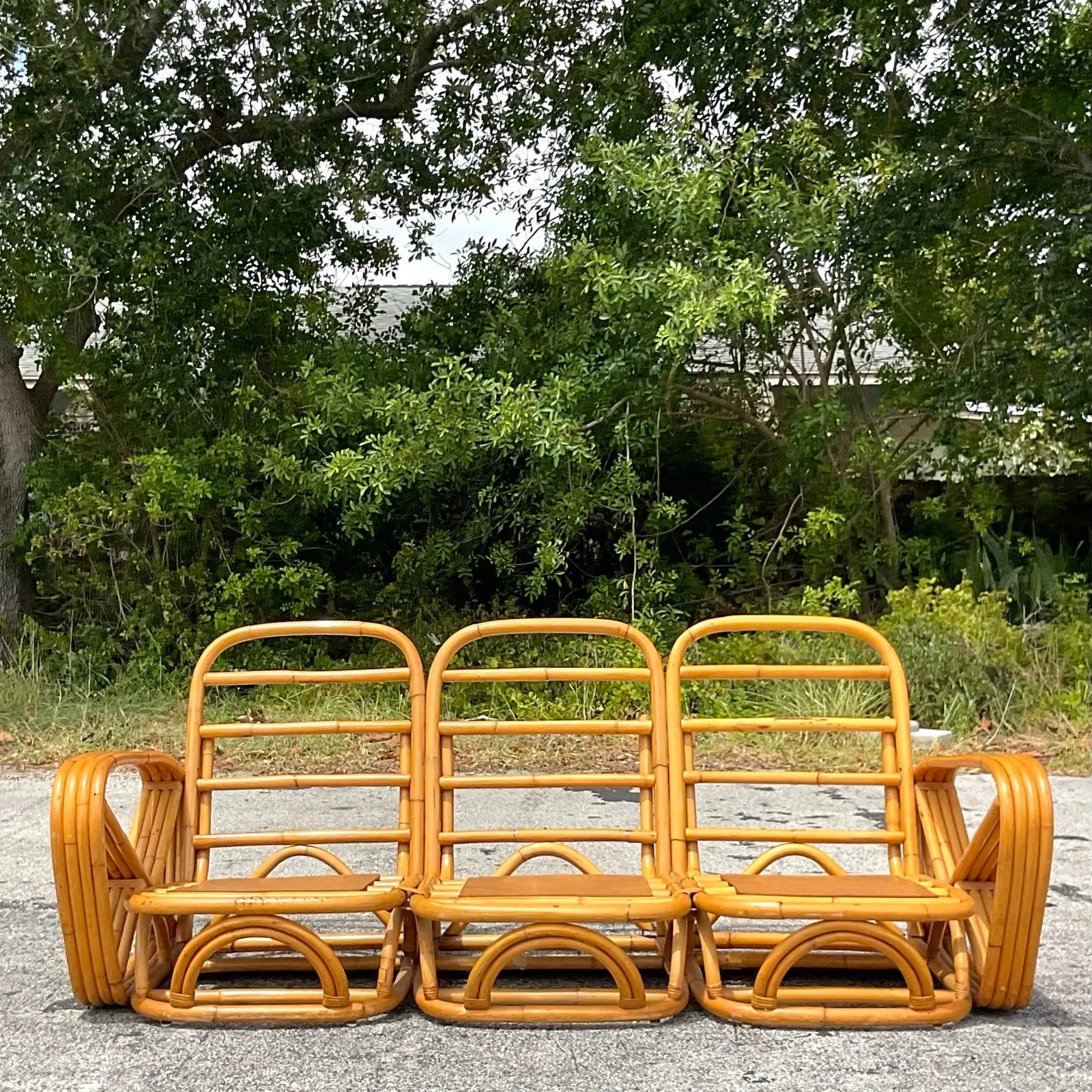 Vintage Coastal Four Strand Bent Rattan Sofa After Frankl — additional photo 2