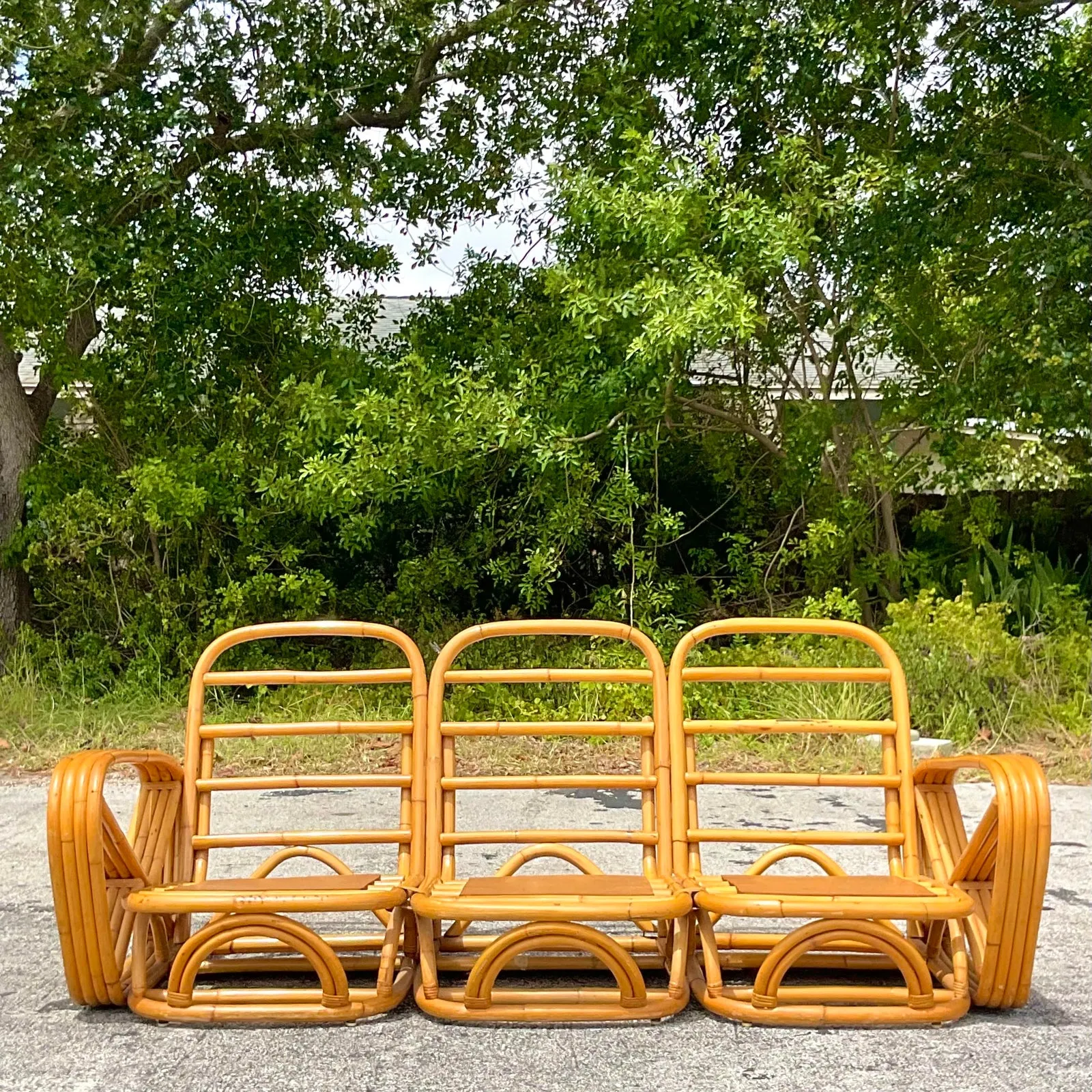 Vintage Coastal Four Strand Bent Rattan Sofa After Frankl — additional photo 4