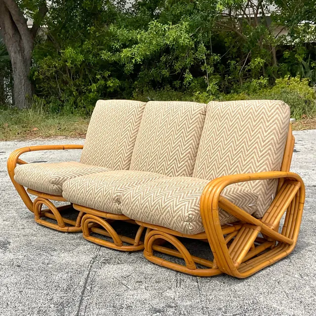 Vintage Coastal Four Strand Bent Rattan Sofa After Frankl — additional photo 5