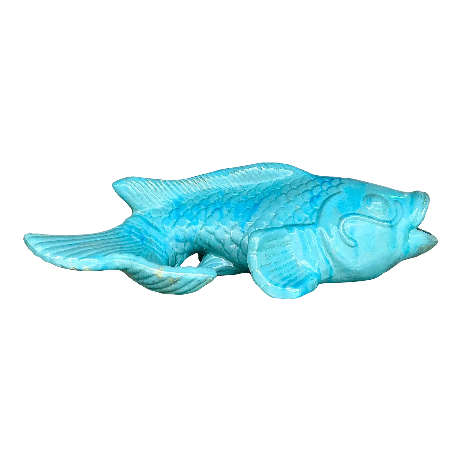 Vintage Coastal Glazed White Terracotta Fish — additional photo 3