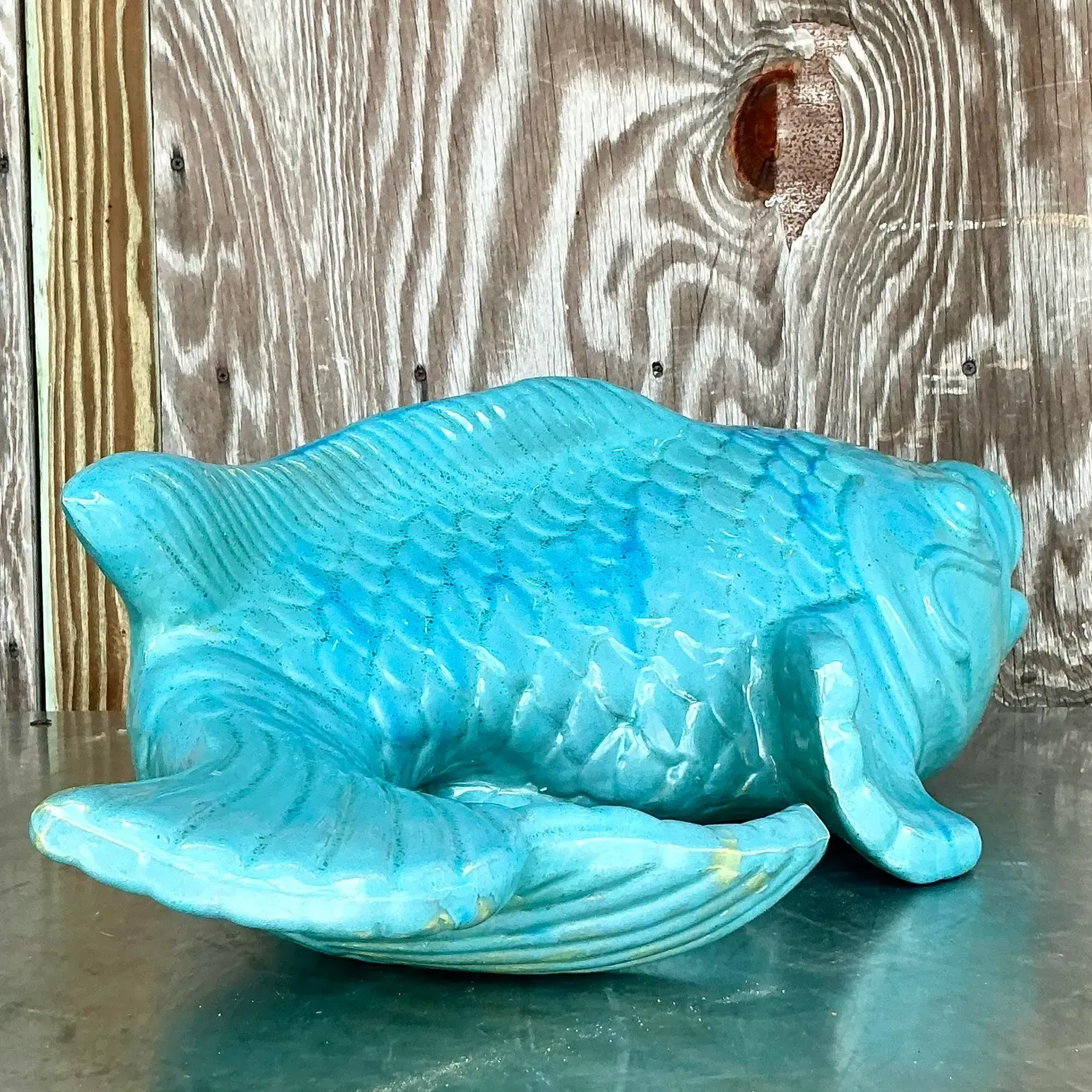 Vintage Coastal Glazed White Terracotta Fish — additional photo 4