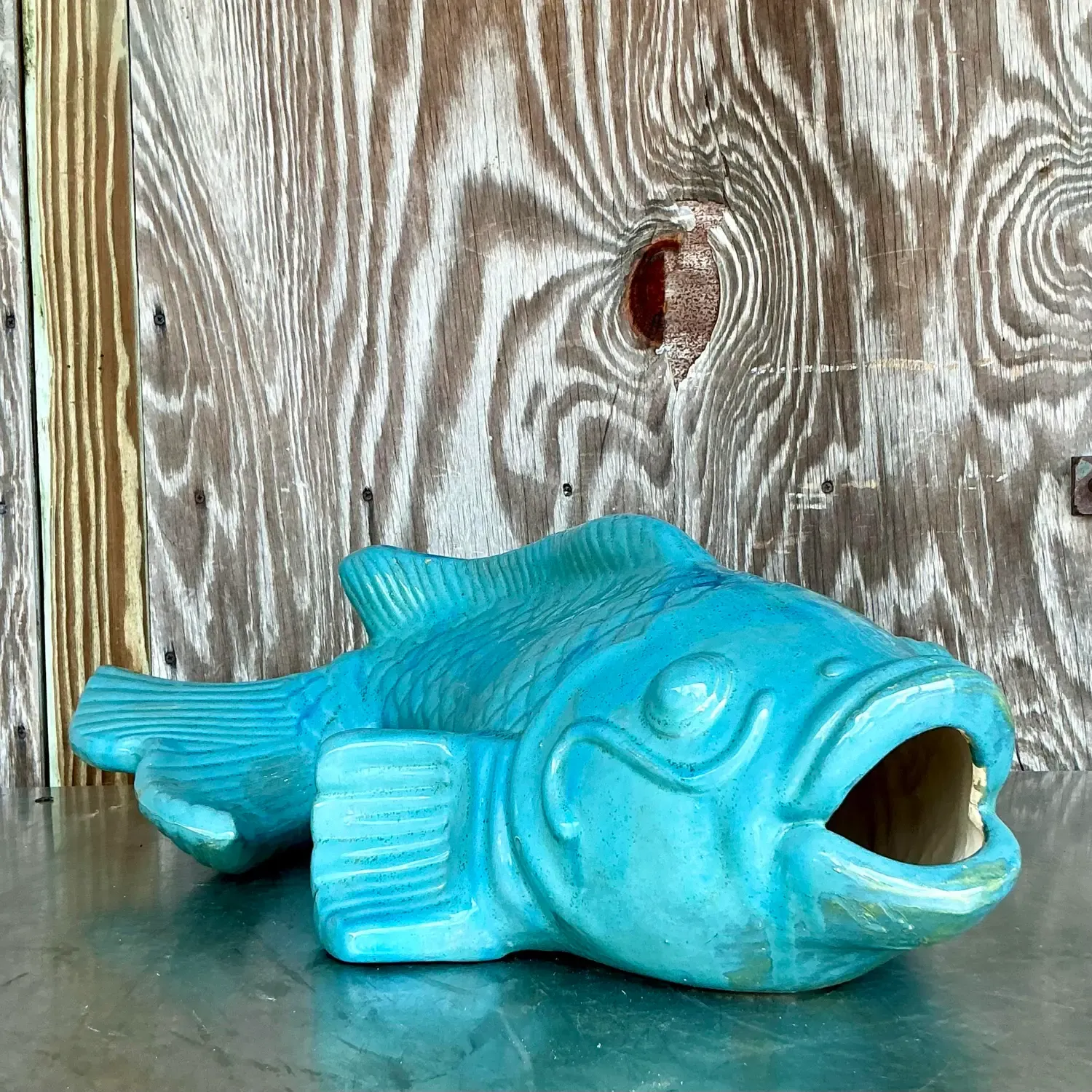 Vintage Coastal Glazed White Terracotta Fish — additional photo 5