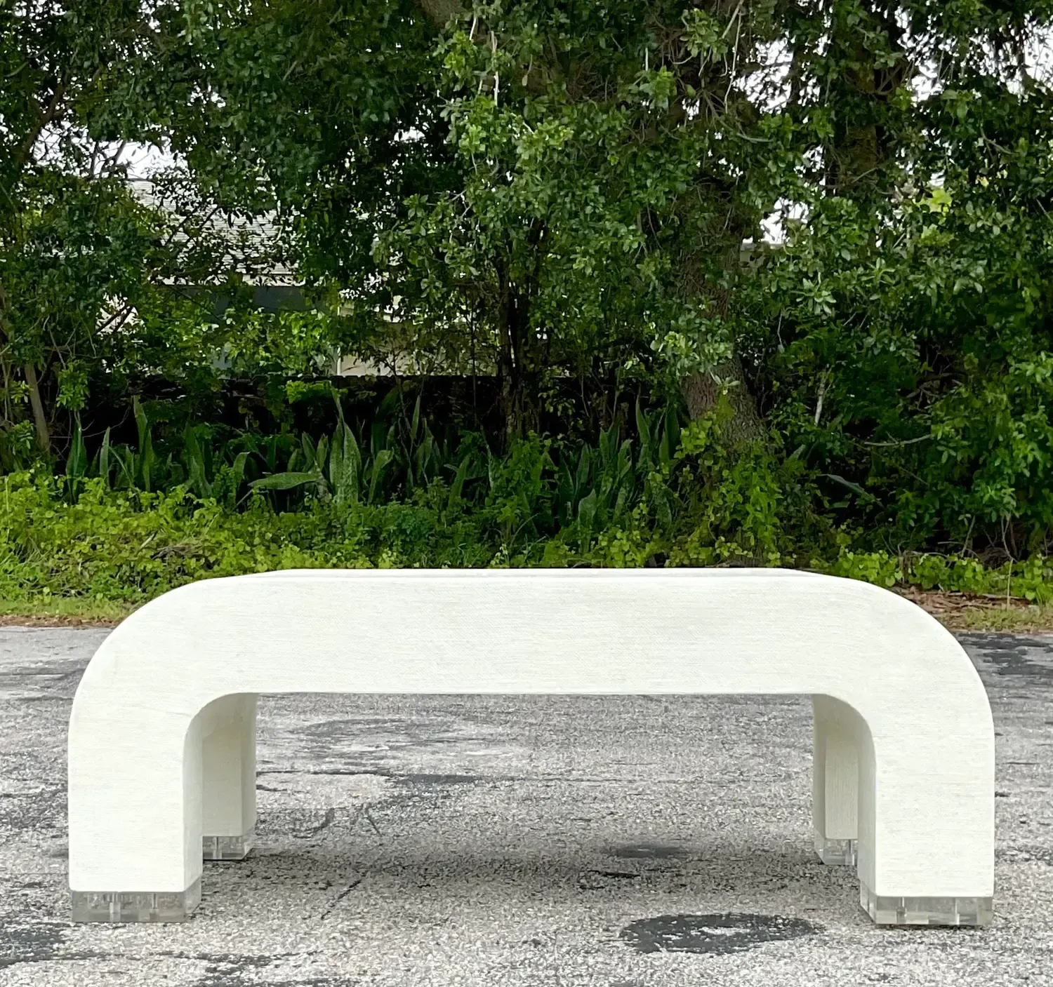 Vintage Coastal Grasscloth and Lucite Waterfall Coffee Table