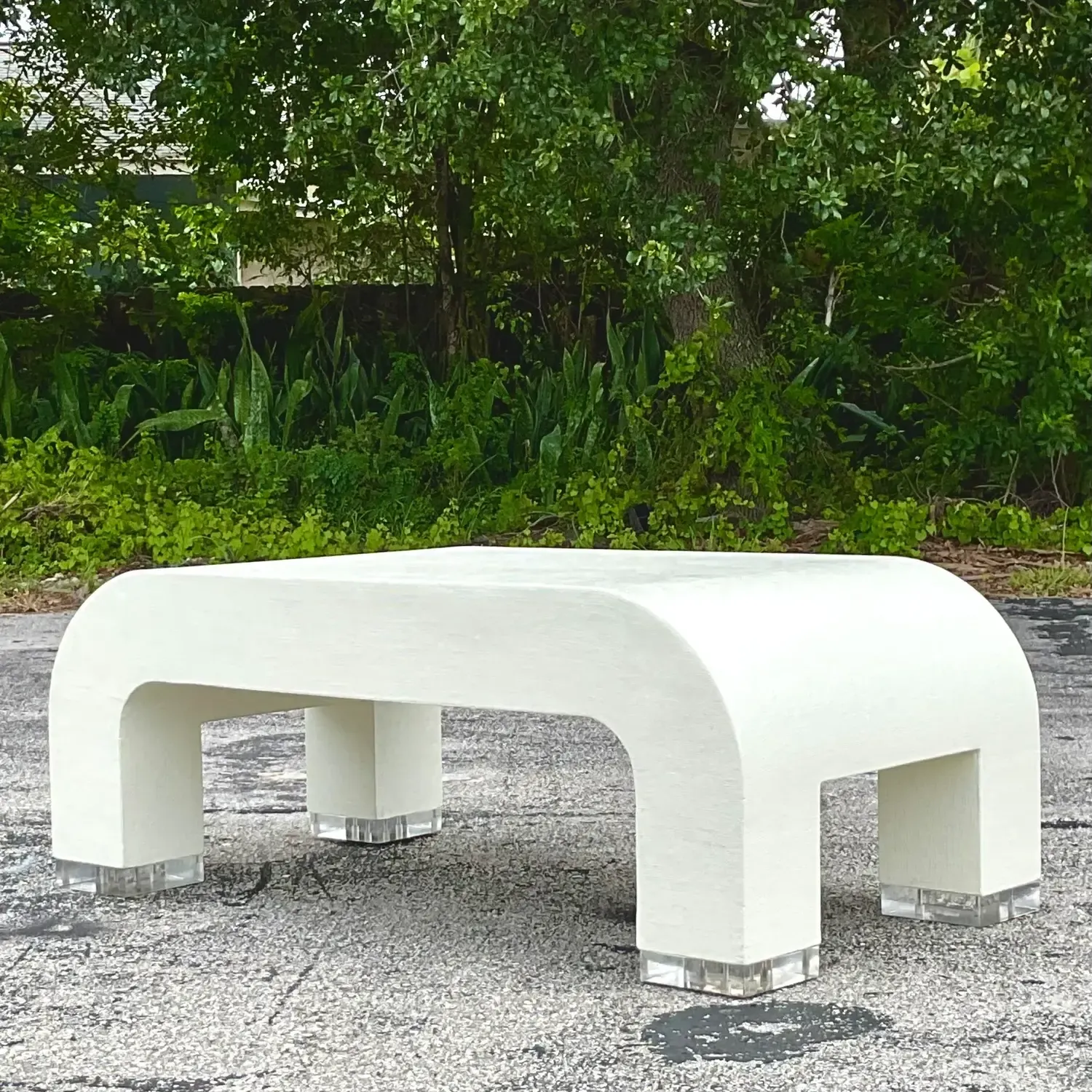Vintage Coastal Grasscloth and Lucite Waterfall Coffee Table — additional photo 2
