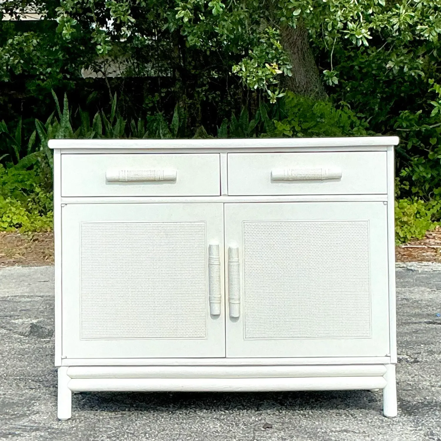 Vintage Coastal Grasscloth Panel Sideboard After Ficks Reed — additional photo 1