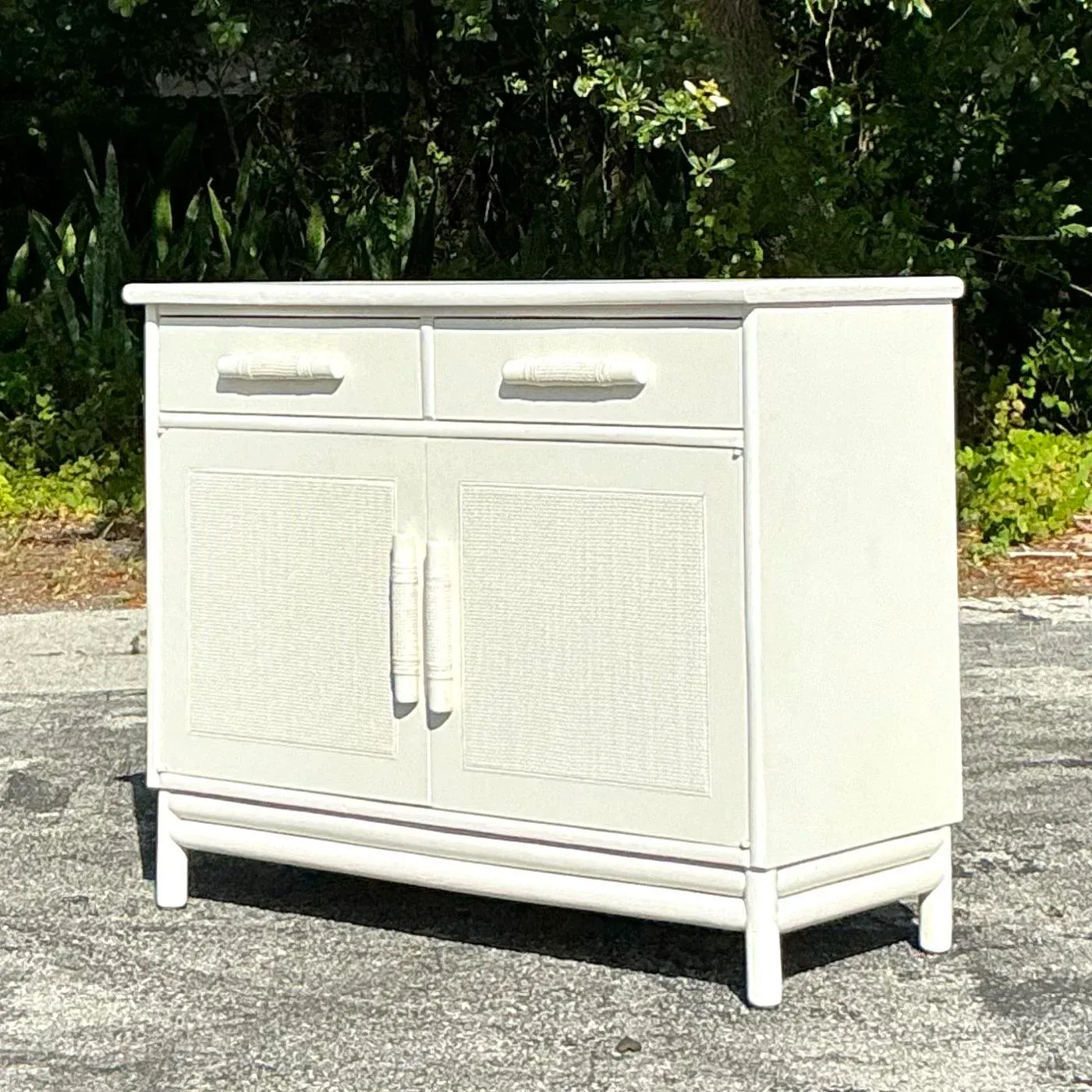 Vintage Coastal Grasscloth Panel Sideboard After Ficks Reed — additional photo 3