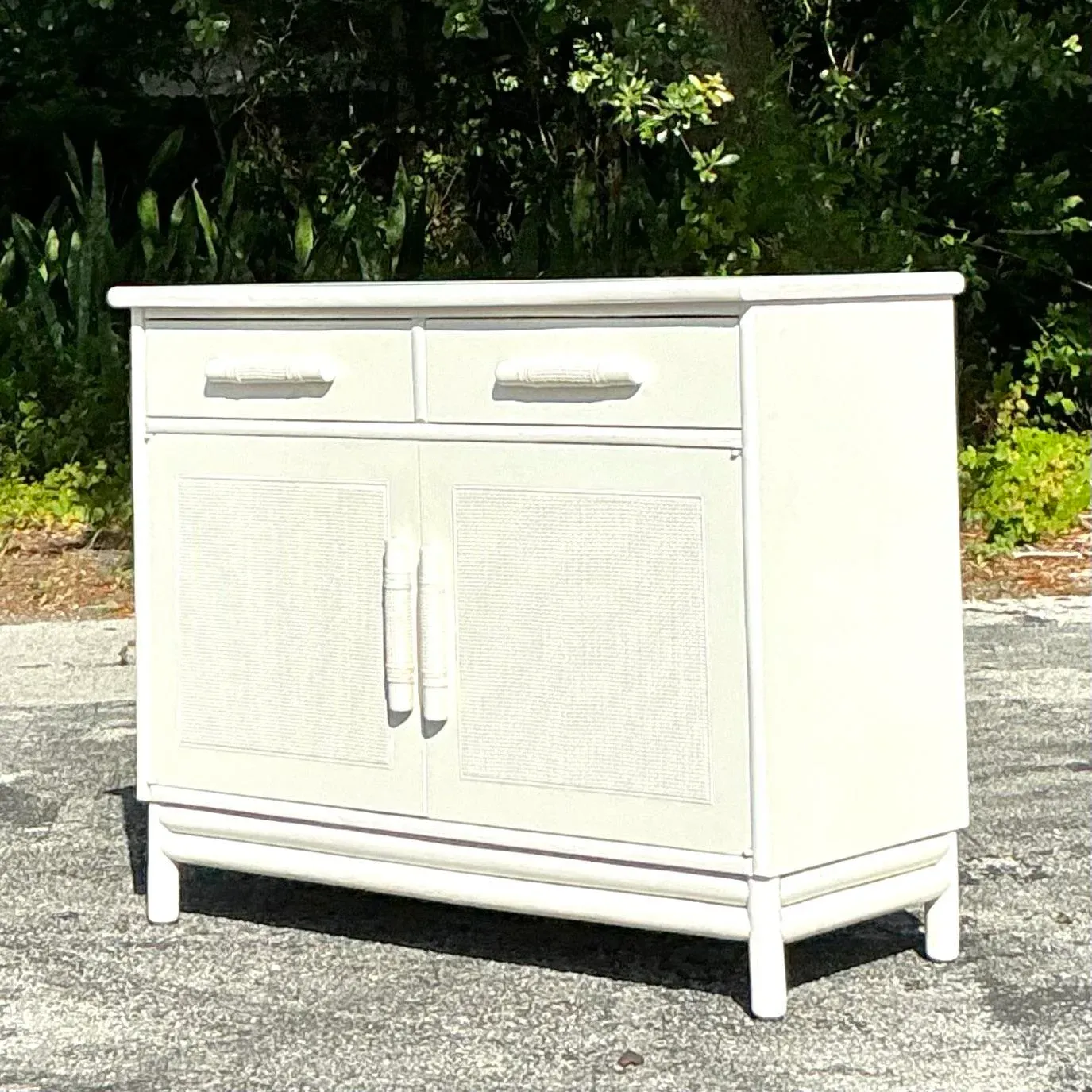 Vintage Coastal Grasscloth Panel Sideboard After Ficks Reed — additional photo 4
