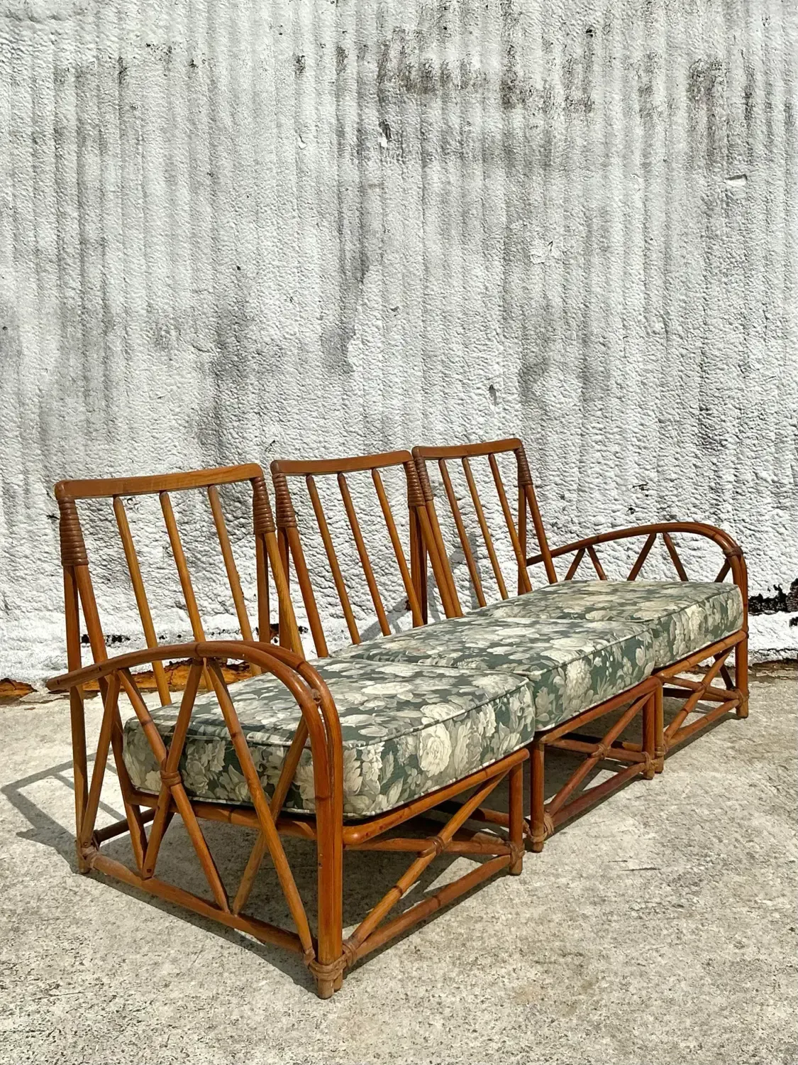 Vintage Coastal Heywood Wakefield Bent Rattan Sofa — additional photo 1