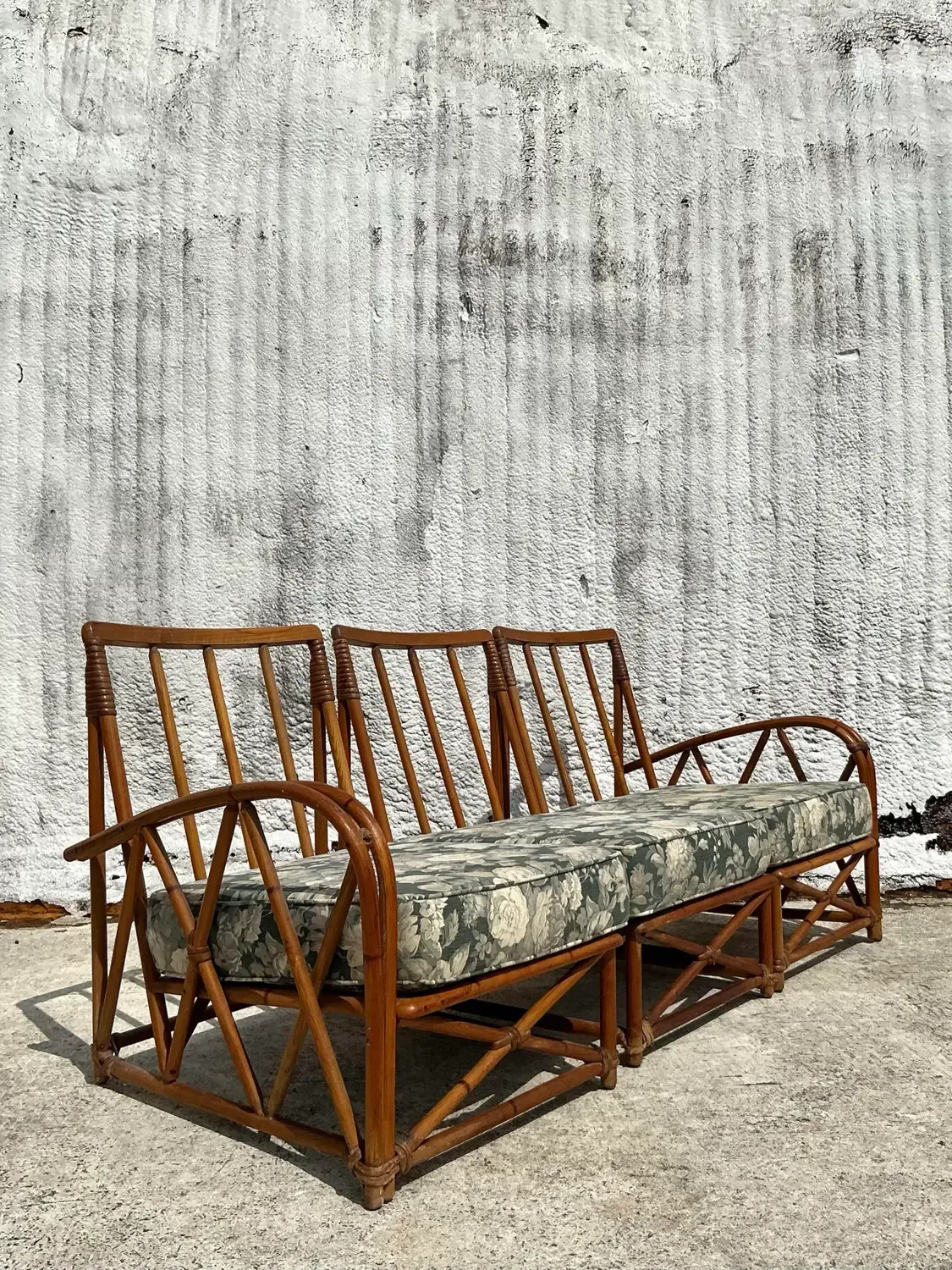 Vintage Coastal Heywood Wakefield Bent Rattan Sofa — additional photo 4