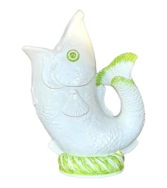 Vintage Coastal Italian Glazed Ceramic Fish Floor Vase