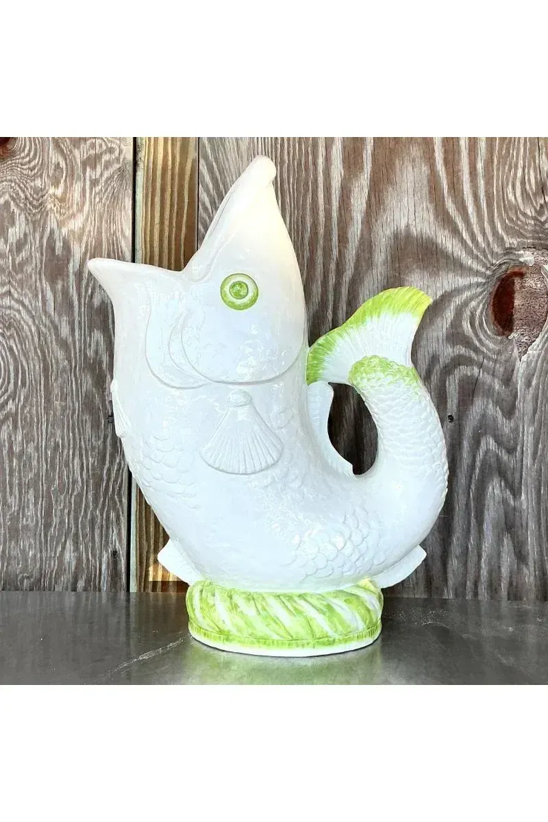 Vintage Coastal Italian Glazed Ceramic Fish Floor Vase — additional photo 2