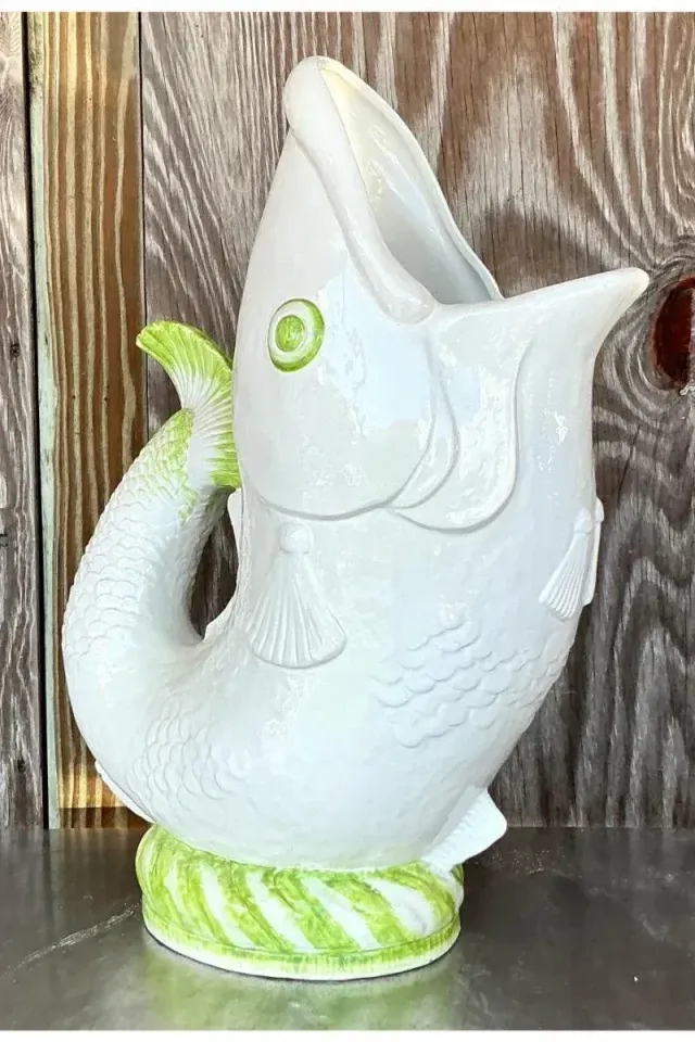 Vintage Coastal Italian Glazed Ceramic Fish Floor Vase — additional photo 3