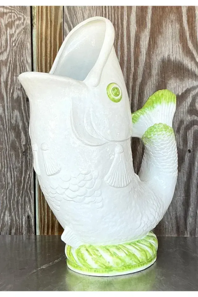 Vintage Coastal Italian Glazed Ceramic Fish Floor Vase — additional photo 5