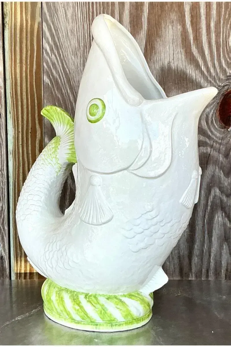 Vintage Coastal Italian Glazed Ceramic Fish Floor Vase — additional photo 6