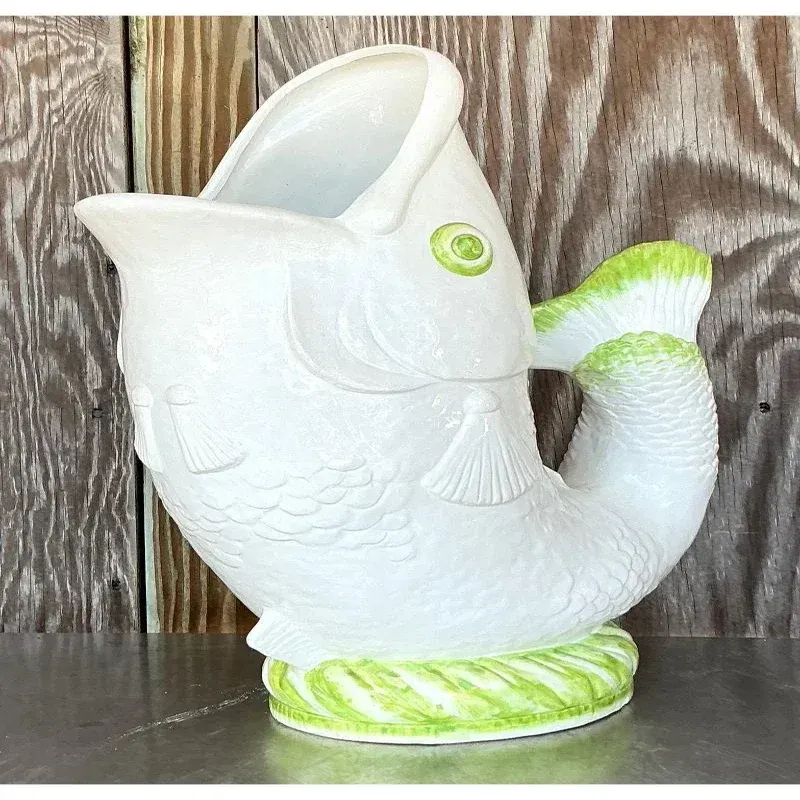Vintage Coastal Italian Glazed Ceramic Fish Floor Vase — additional photo 8