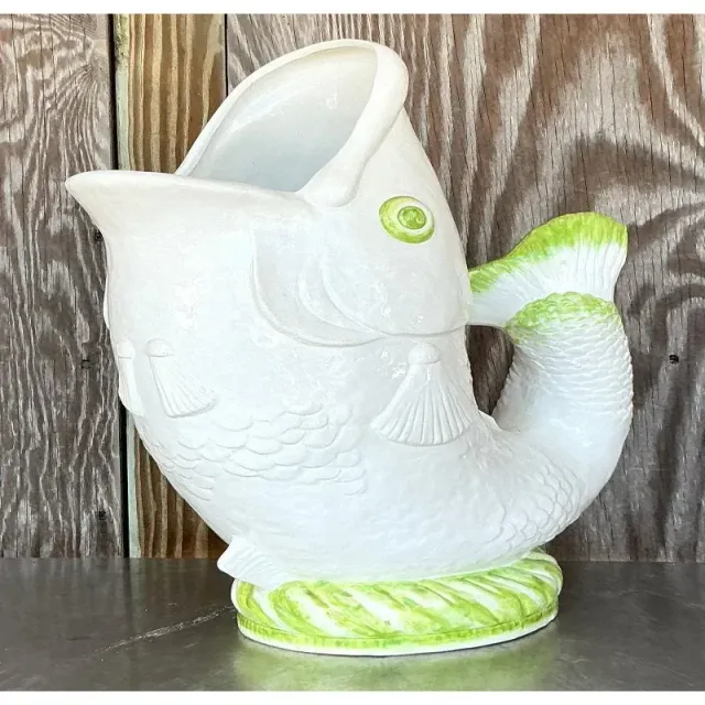 Vintage Coastal Italian Glazed Ceramic Fish Floor Vase — additional photo 8