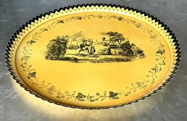 Vintage Coastal Italian Toile Painted Metal Tray — additional photo 6