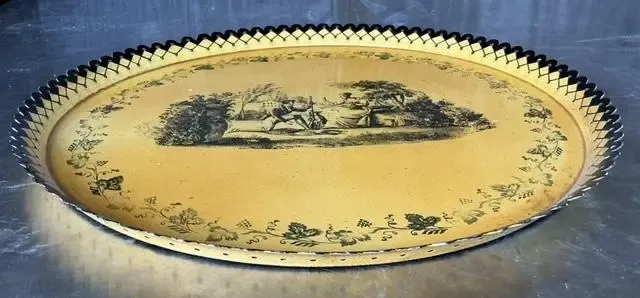 Vintage Coastal Italian Toile Painted Metal Tray — additional photo 8