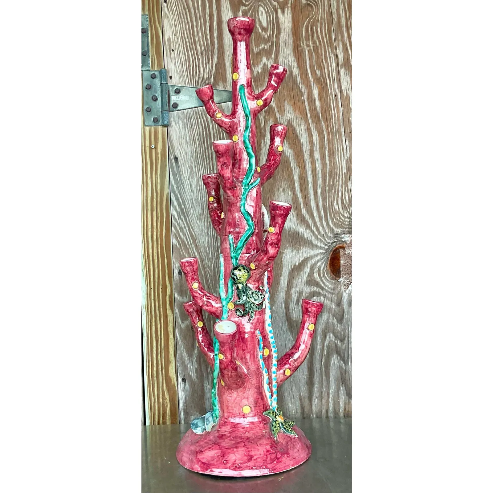 Vintage Coastal La Vietrese Monumental Glazed Ceramic Under the Sea Tower Vase — additional photo 2