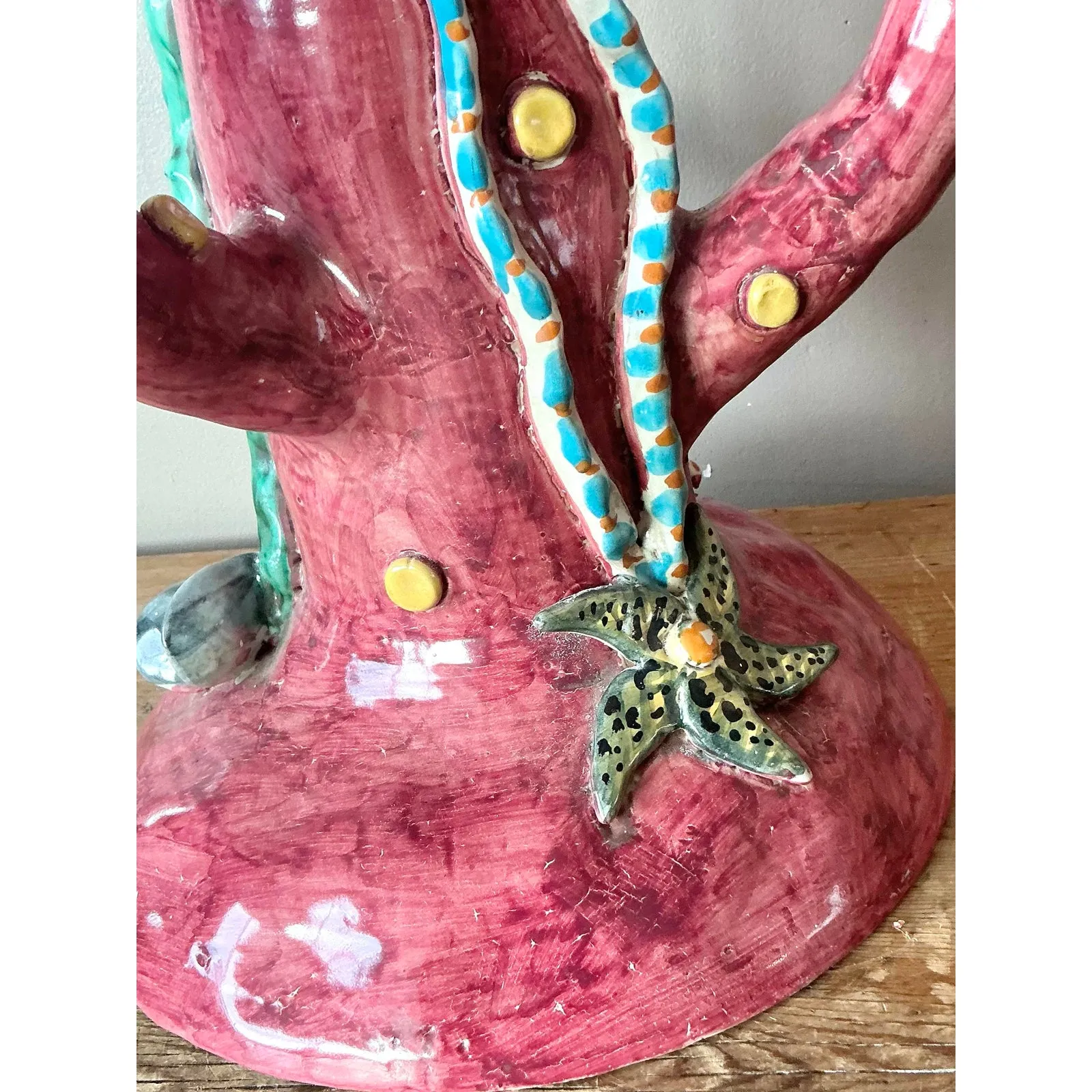 Vintage Coastal La Vietrese Monumental Glazed Ceramic Under the Sea Tower Vase — additional photo 4