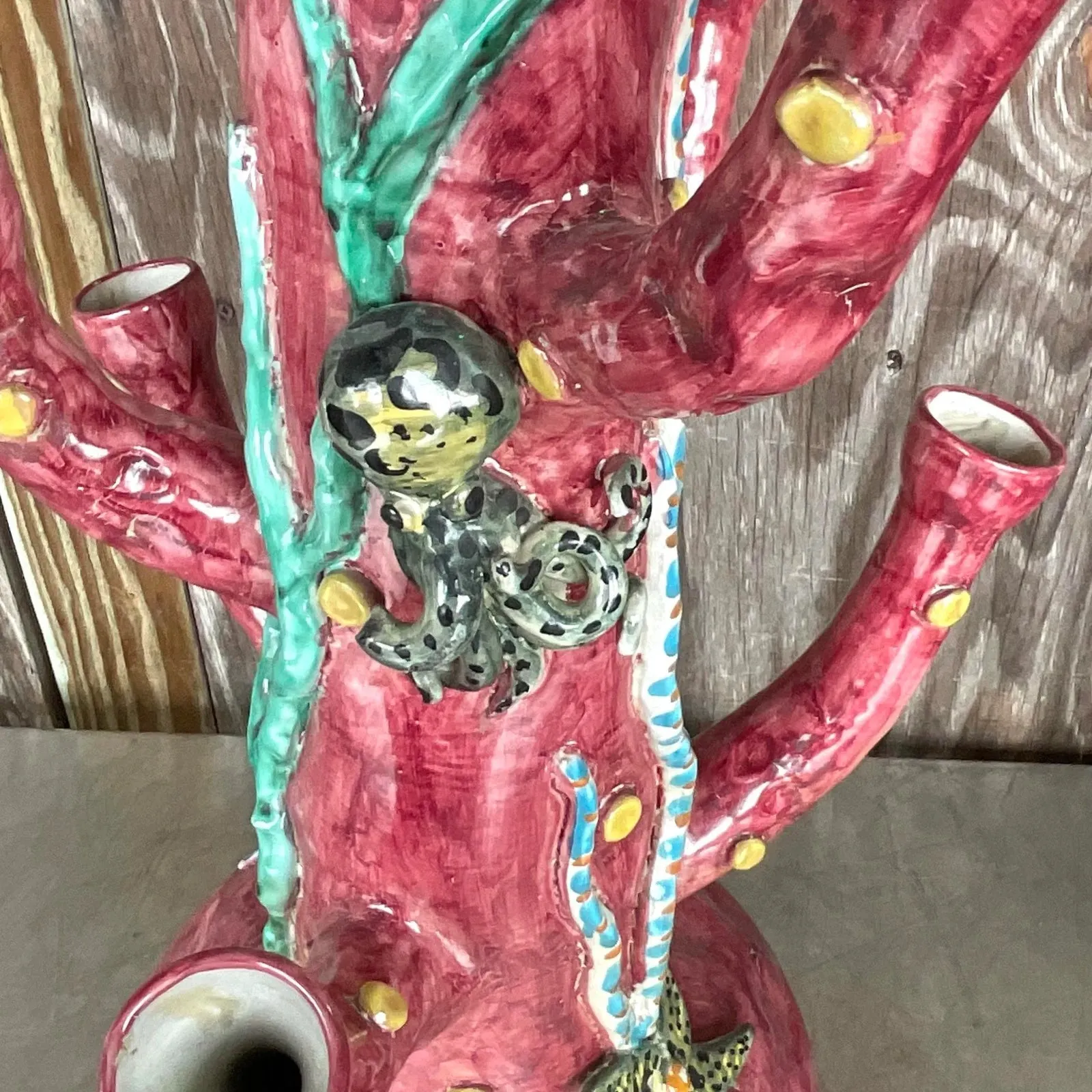 Vintage Coastal La Vietrese Monumental Glazed Ceramic Under the Sea Tower Vase — additional photo 5