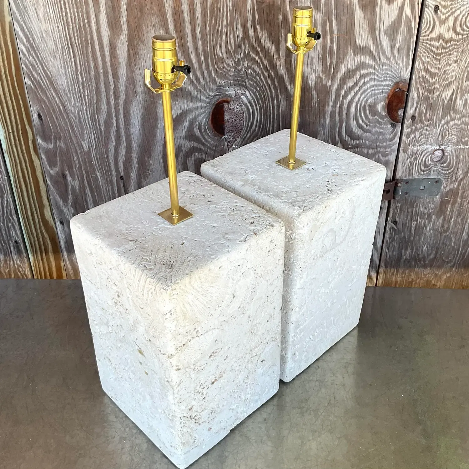 Vintage Coastal Large Coquina Stone Block Lamps - a Pair — additional photo 5