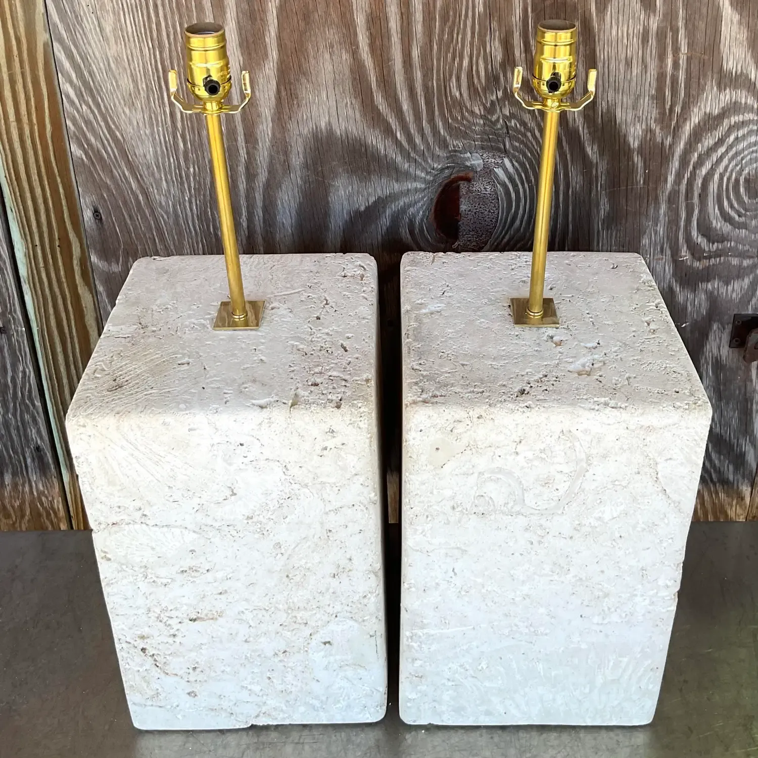 Vintage Coastal Large Coquina Stone Block Lamps - a Pair — additional photo 2