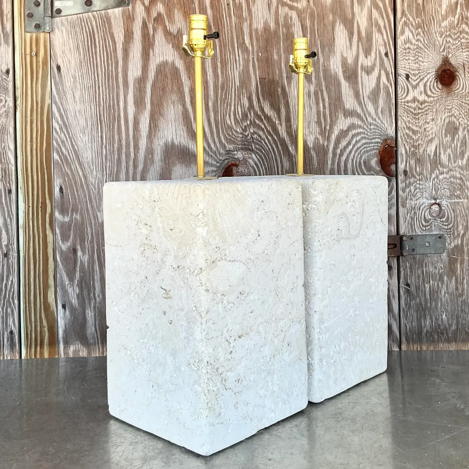 Vintage Coastal Large Coquina Stone Block Lamps - a Pair — additional photo 4