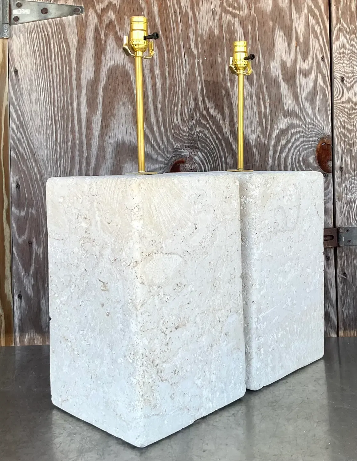 Vintage Coastal Large Coquina Stone Block Lamps - a Pair — additional photo 6