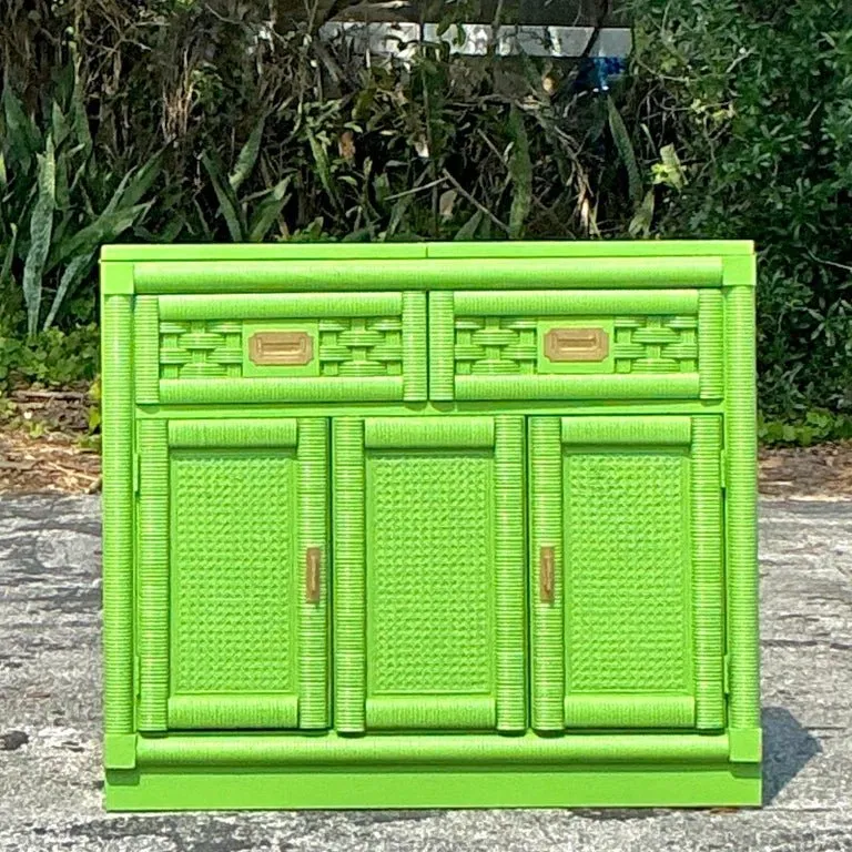Vintage Coastal Lexington Lacquered Rattan Dry Bar — additional photo 1