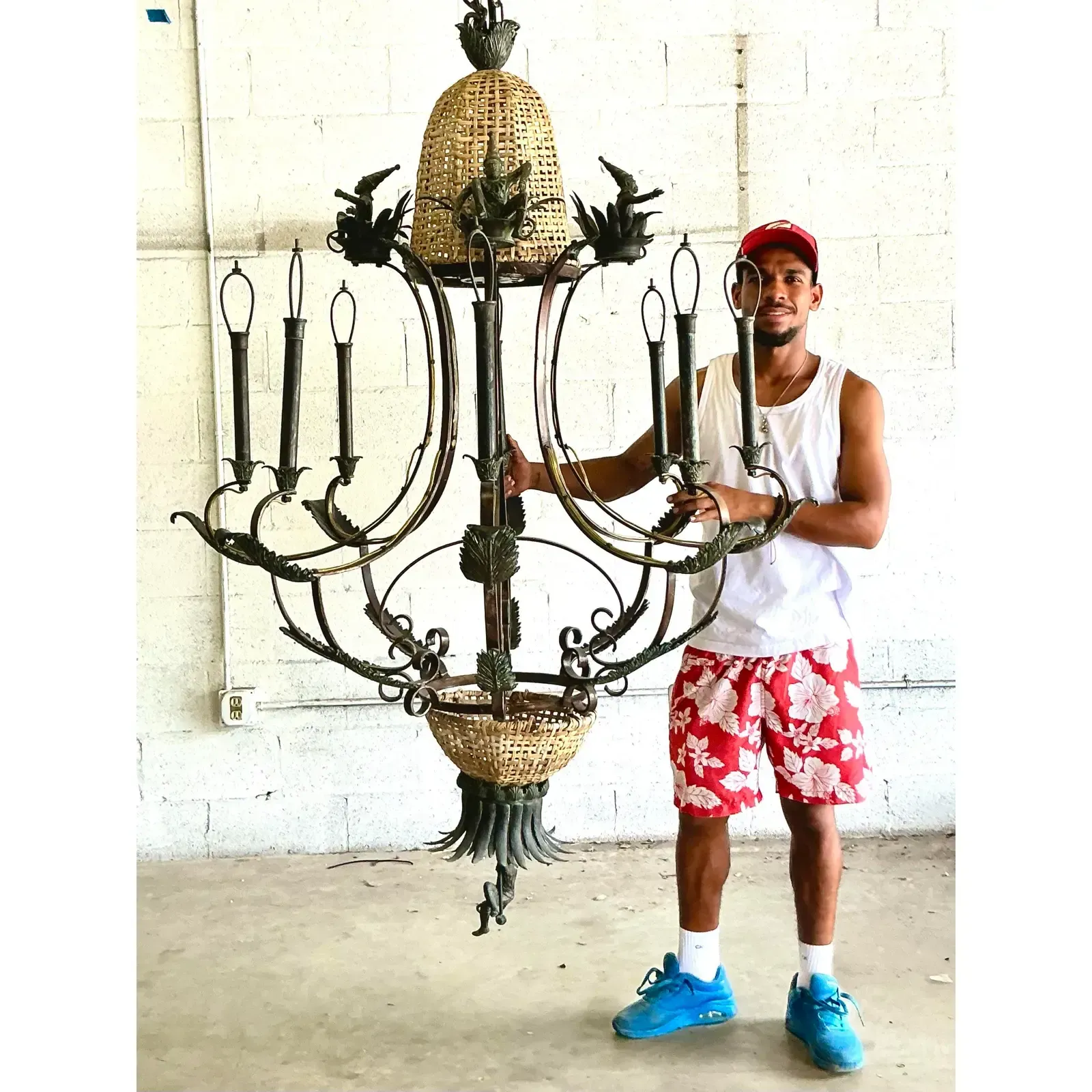 Vintage Coastal Maitland Smith Patinated Monkey Chandelier — additional photo 2
