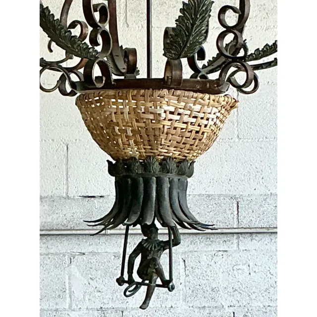 Vintage Coastal Maitland Smith Patinated Monkey Chandelier — additional photo 3