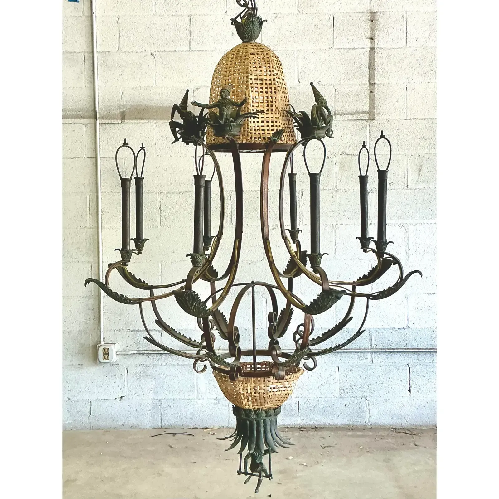 Vintage Coastal Maitland Smith Patinated Monkey Chandelier — additional photo 4