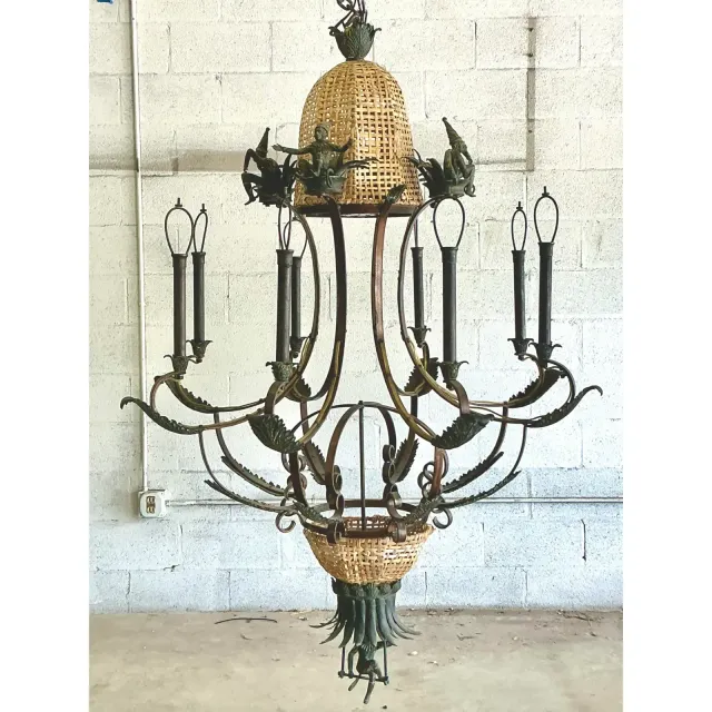 Vintage Coastal Maitland Smith Patinated Monkey Chandelier — additional photo 4