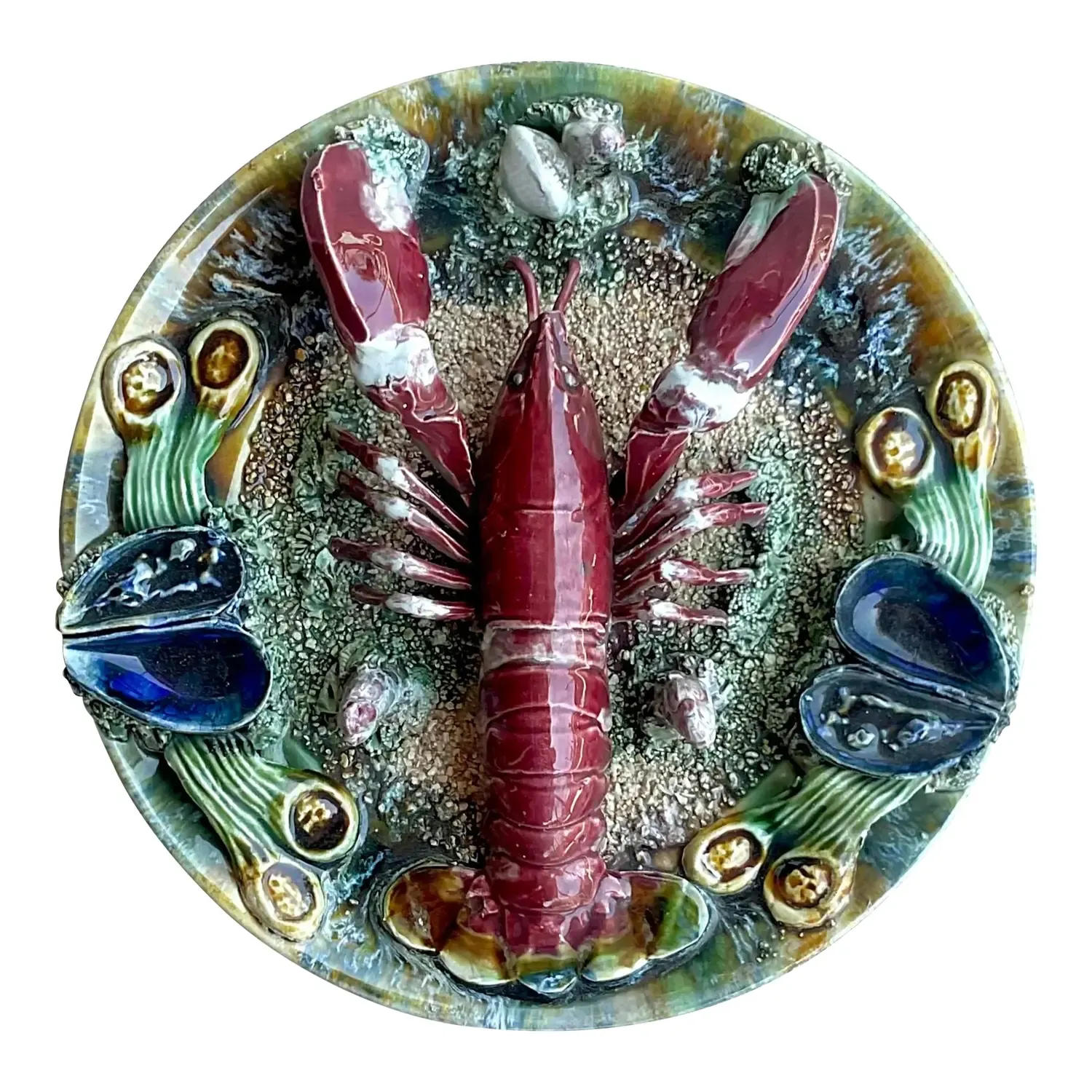 Vintage Coastal Majolica Lobster Plate