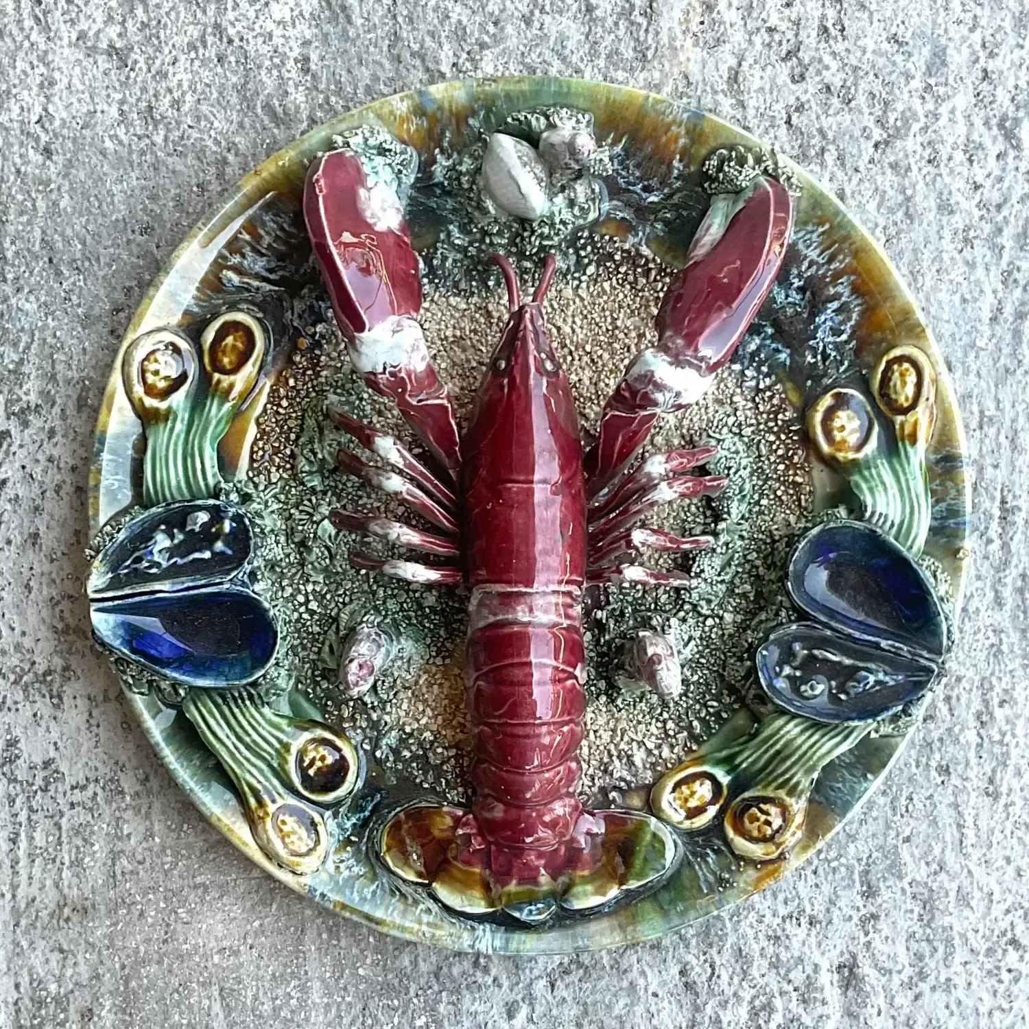 Vintage Coastal Majolica Lobster Plate — additional photo 3