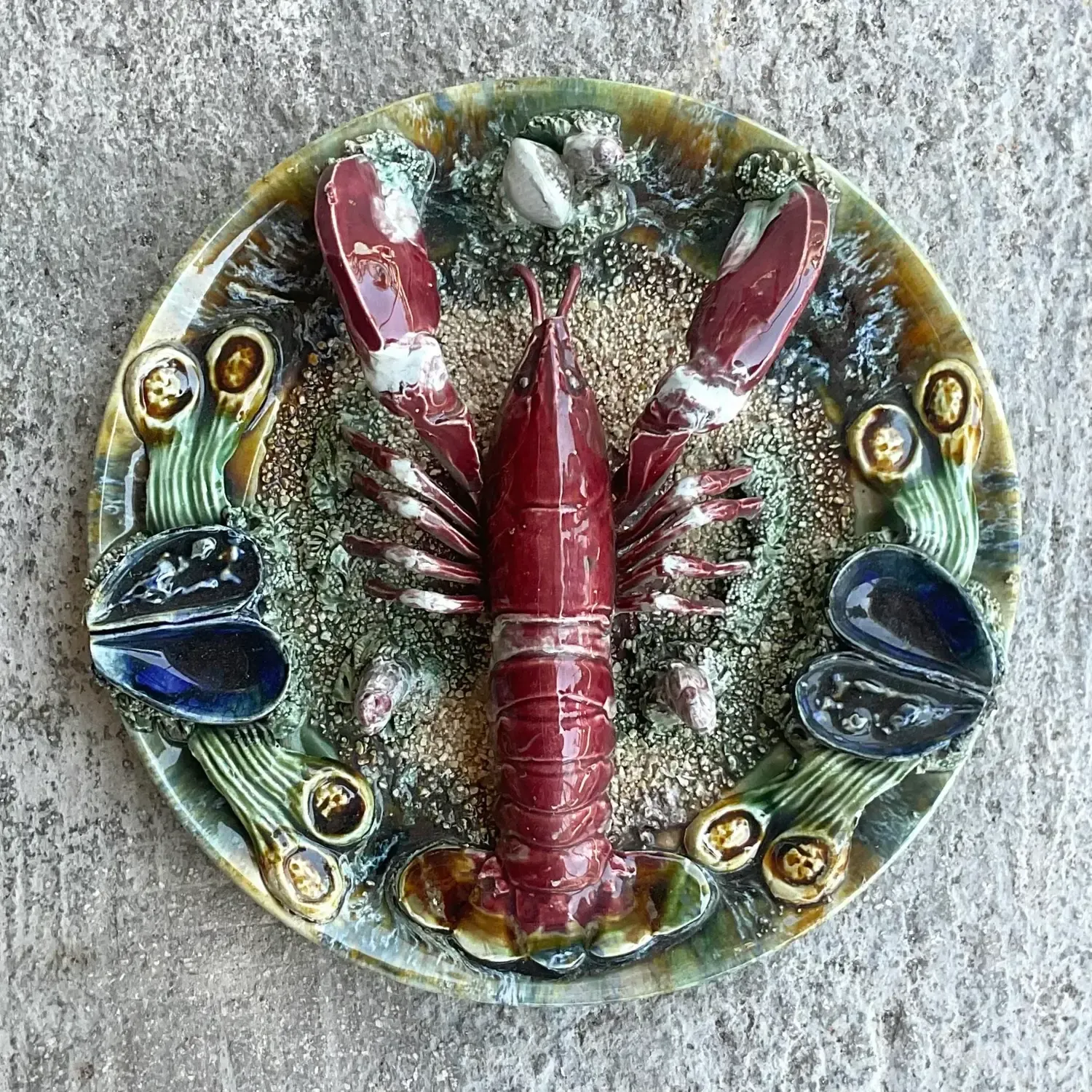 Vintage Coastal Majolica Lobster Plate — additional photo 4
