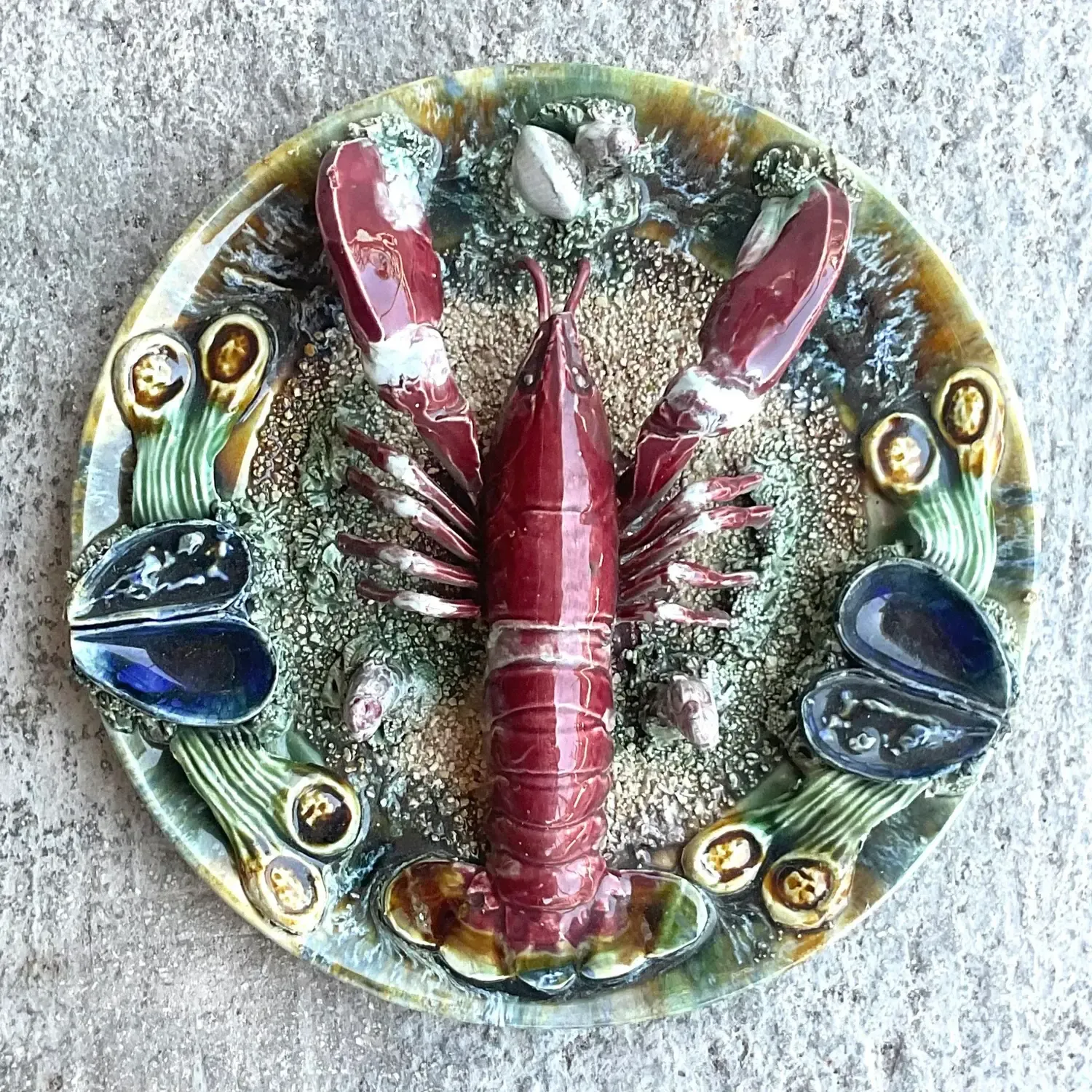 Vintage Coastal Majolica Lobster Plate — additional photo 5