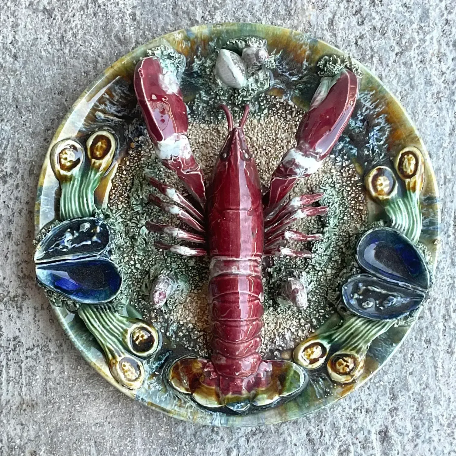 Vintage Coastal Majolica Lobster Plate — additional photo 6
