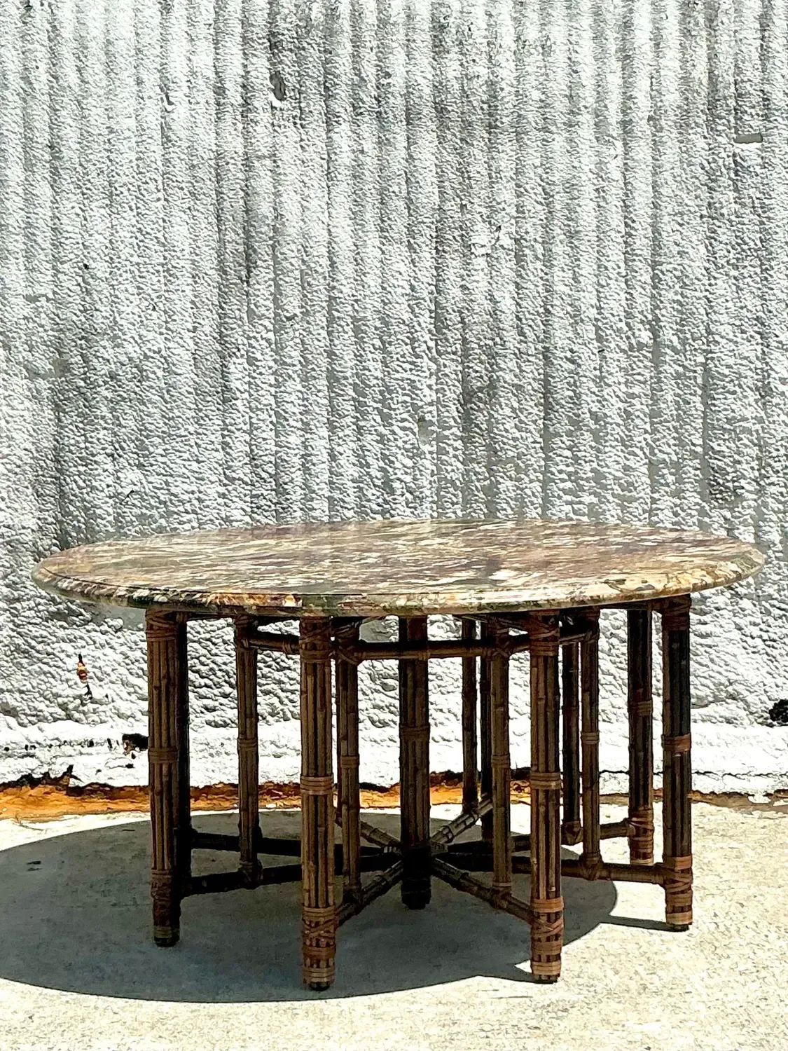 Vintage Coastal McGuire Bamboo Center Hall Table With Stone Top — additional photo 1