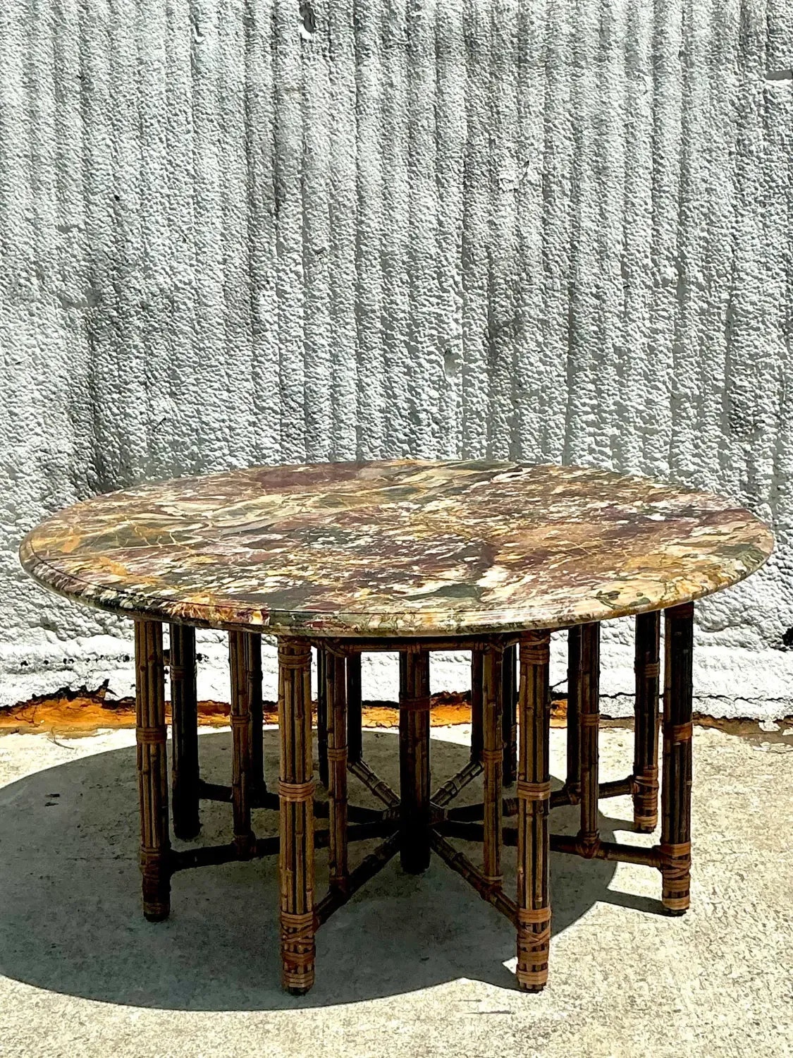 Vintage Coastal McGuire Bamboo Center Hall Table With Stone Top — additional photo 2